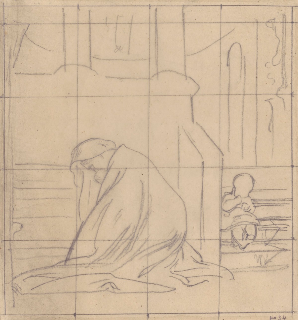 Lord Leighton PRA, Squared up tracing for 'A Widow's Prayer'