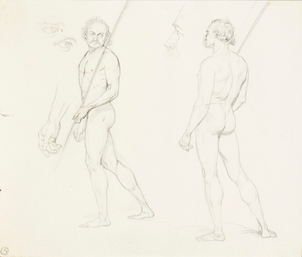Henry Hugh Armstead RA, Two nude studies of a standing male figure for the 'History of the Shirleys' reliefs