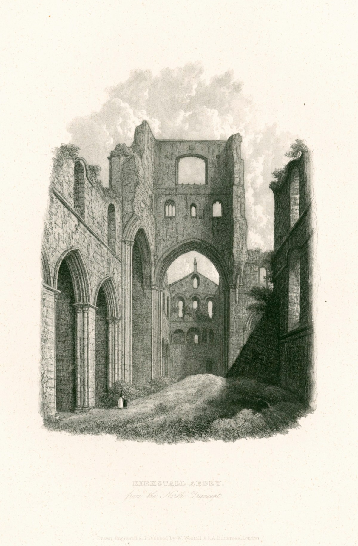 William Westall ARA, Kirkstall Abbey, from the North Trancept