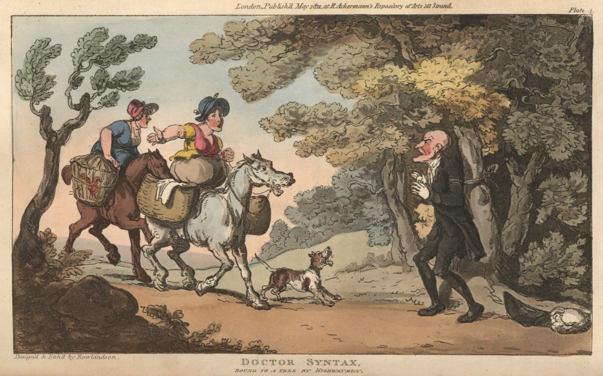 Thomas Rowlandson, Doctor Syntax bound to a tree by highwaymen