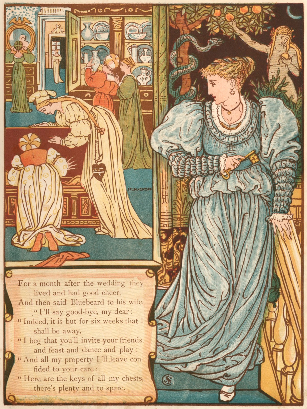Walter Crane, 'And in her wealth the lady took much happiness ...'