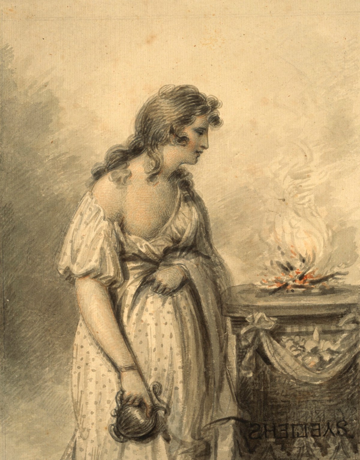 Samuel Shelley, A Vestal Virgin Attending a Sacred Flame