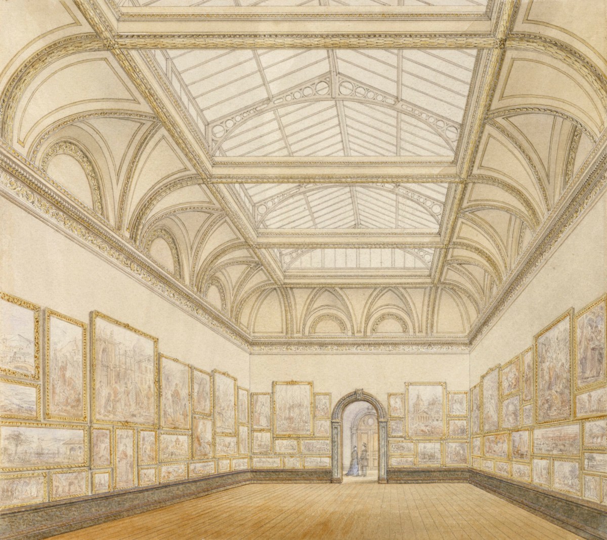 Sydney Smirke RA, Design for Gallery III, Burlington House, Piccadilly, Westminster, London: perspective of gallery looking east