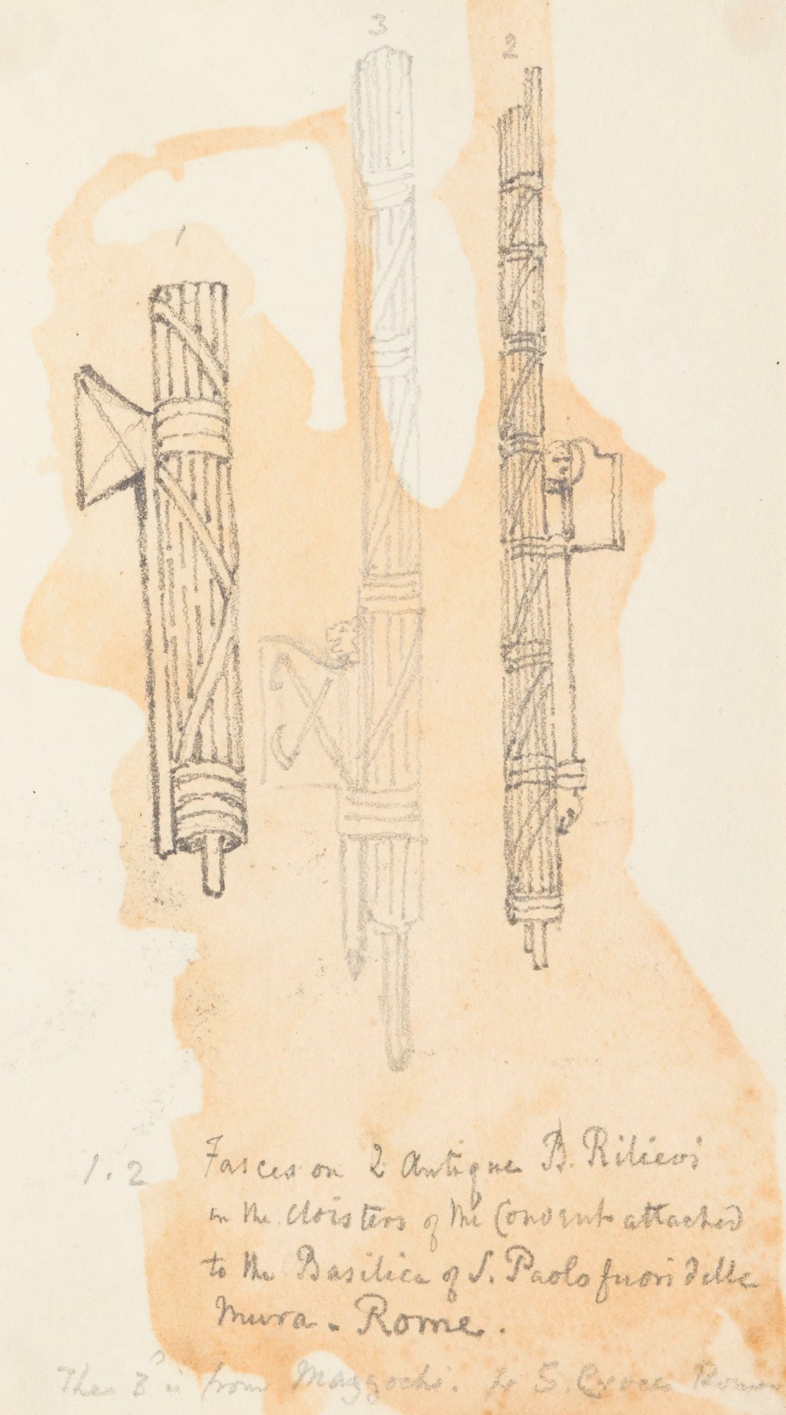 Richard Westmacott the Younger RA, Three sketches of fasces from a Classical relief in Rome