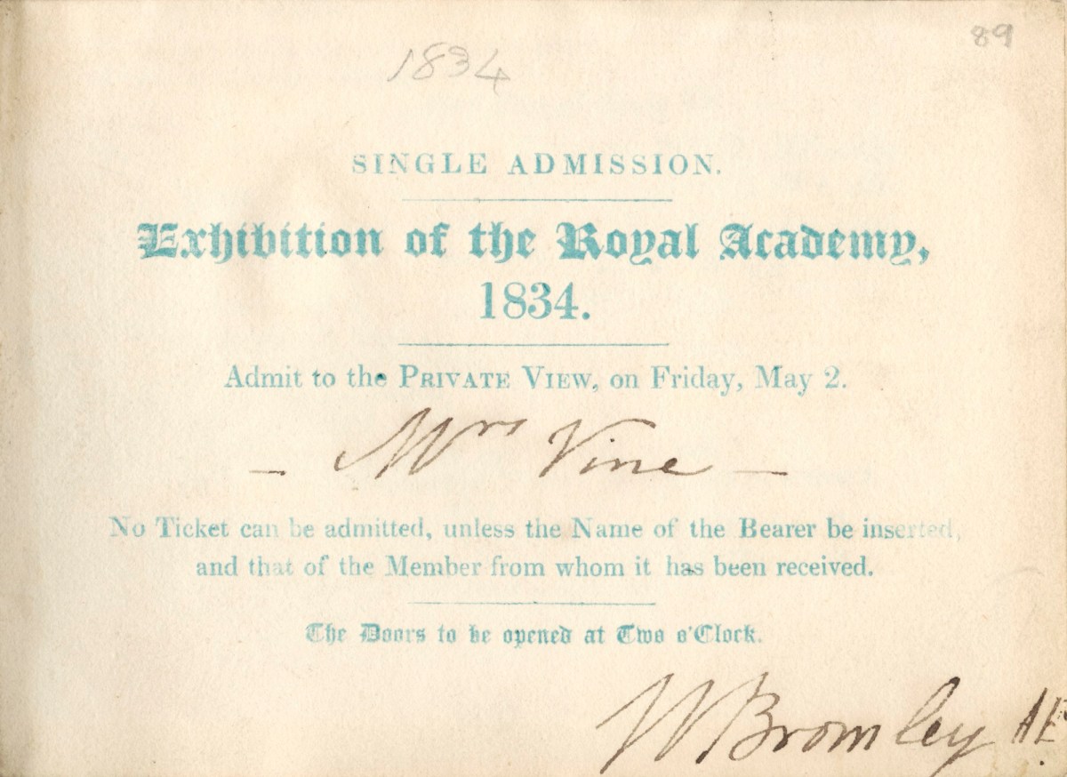 , Admission card to the private view of the 1834 Academy exhibition