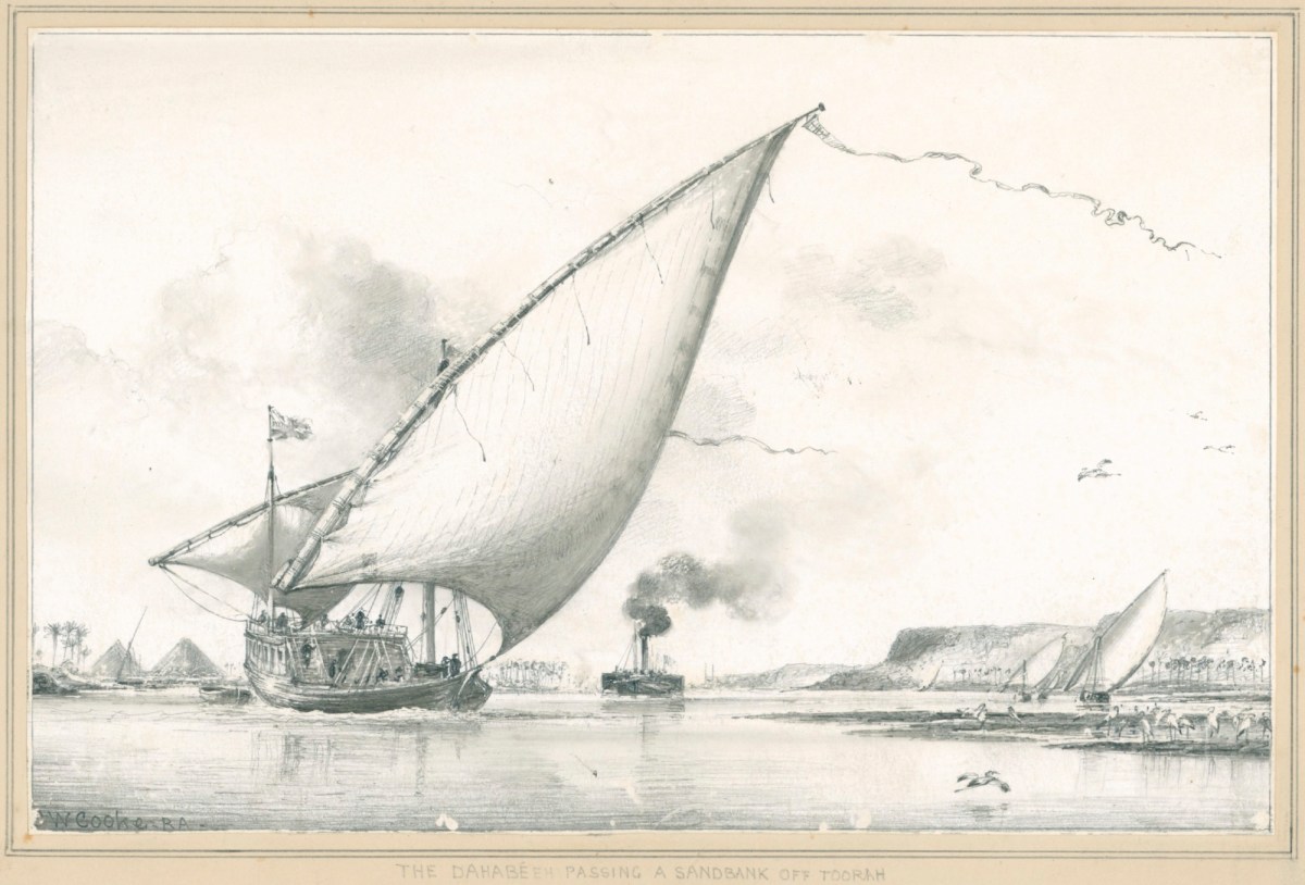 Edward William Cooke RA, The Dahabieh Passing a Sandbank off Tourah