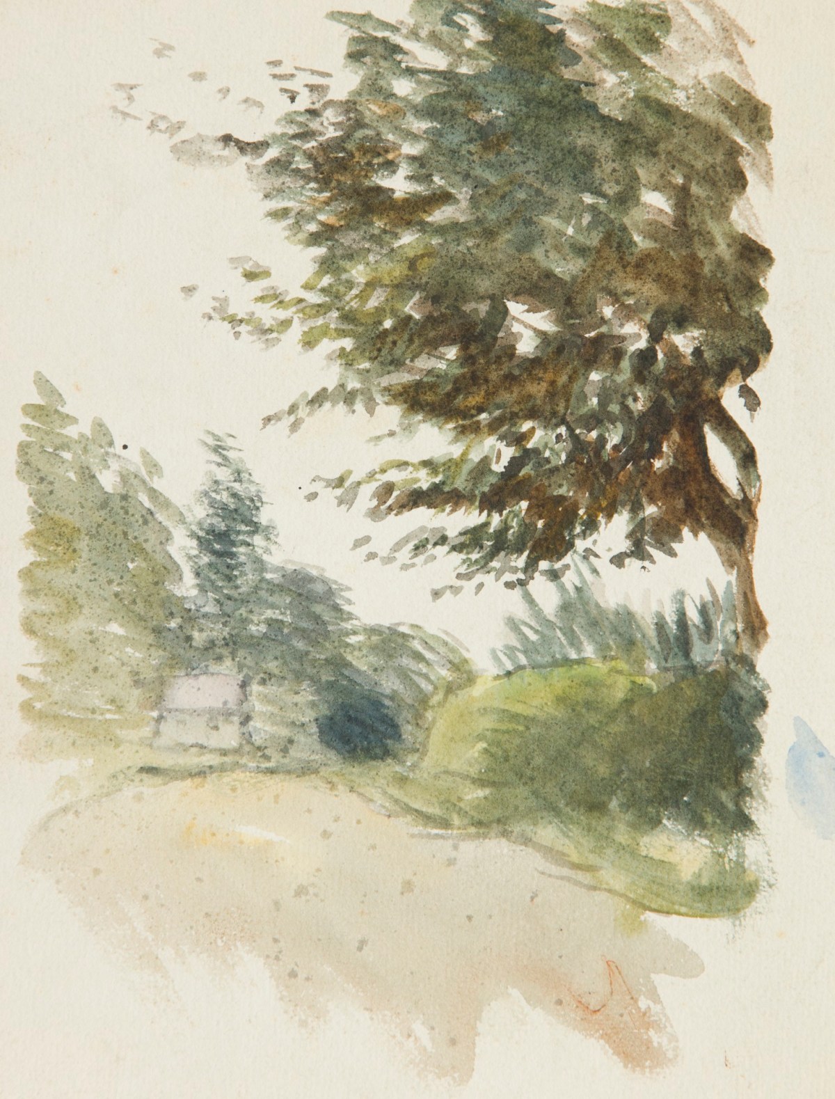 Sir George Clausen RA, Study of a lane with overhanging tree