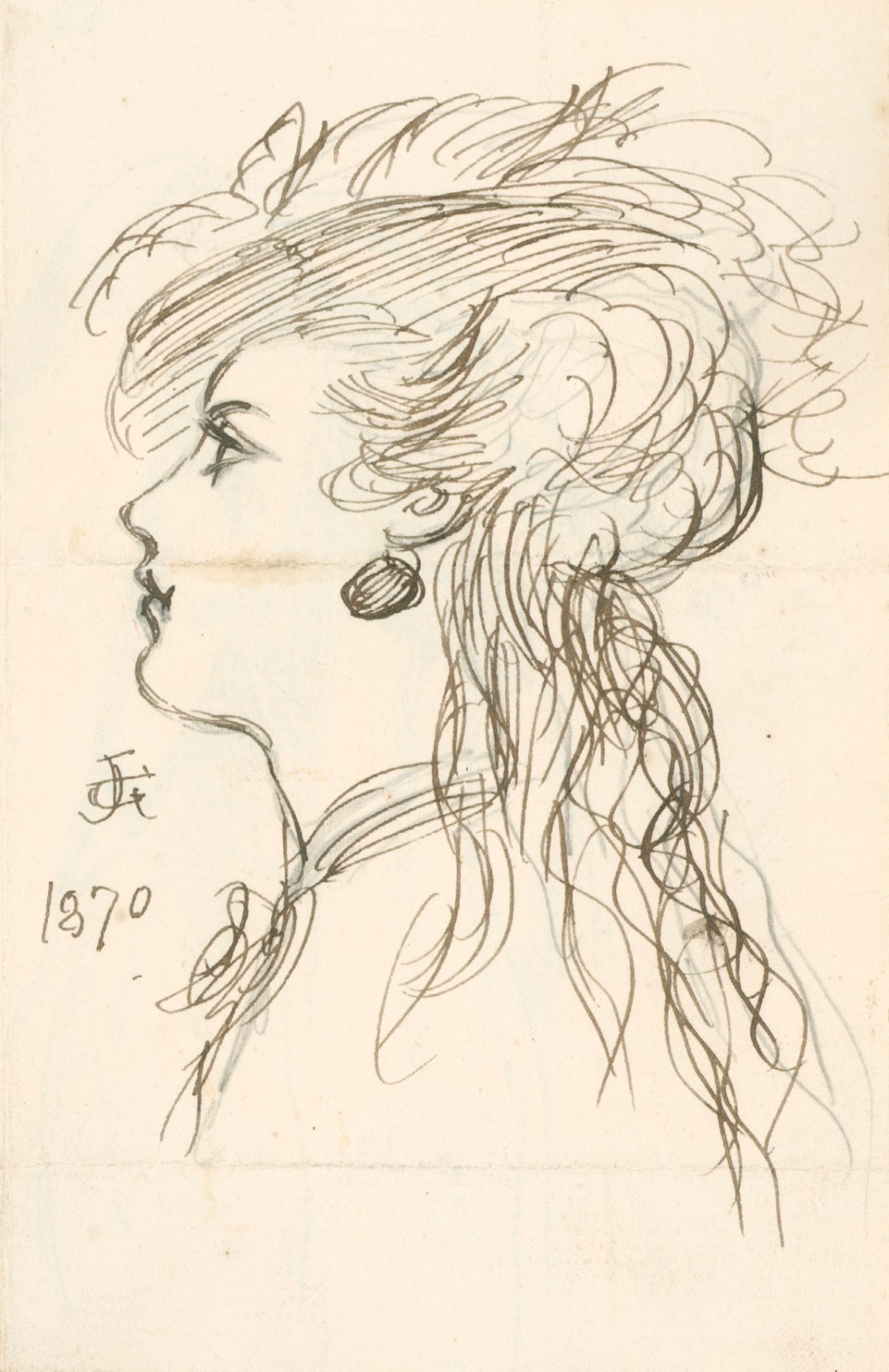 Sir John Gilbert RA, Profile of a woman wearing a hat