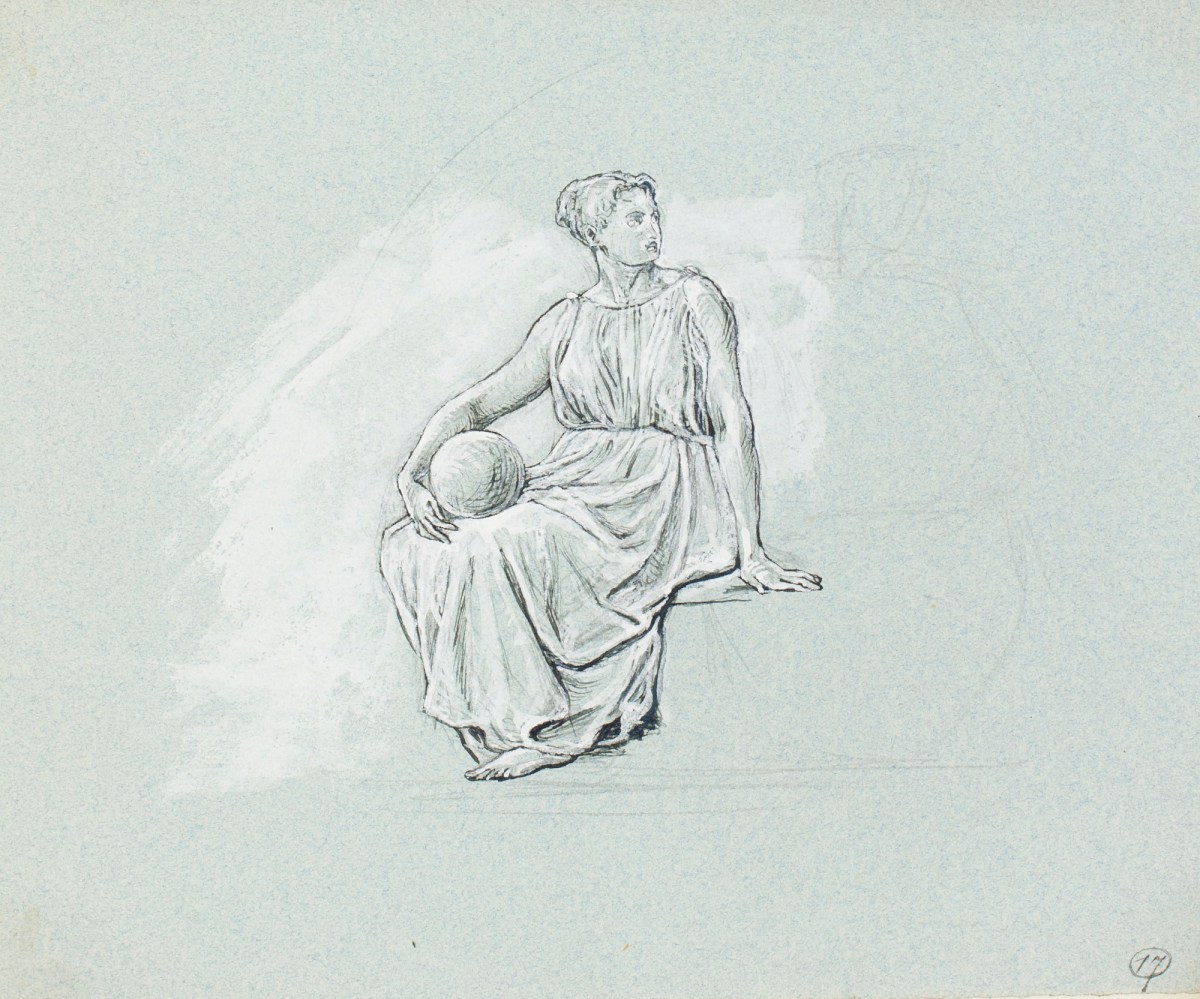 Henry Hugh Armstead RA, A female figure holding a ball, for a "Coinage competition"