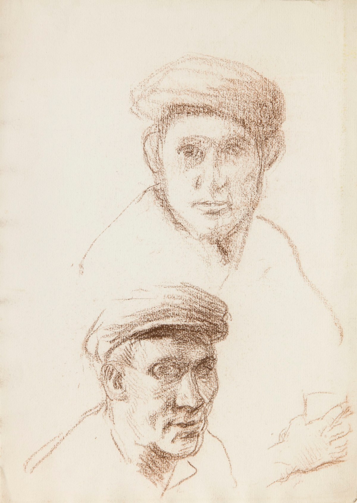 Sir George Clausen RA, Studies of the head of a man wearing a cap, relating to 'Village Alehouse' or 'The Inn'