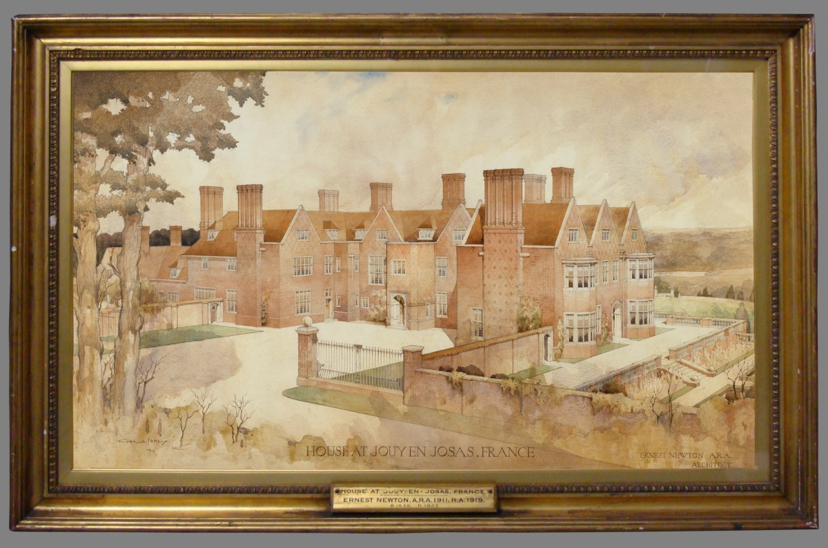 , Frame for Ernest Newton RA 'House at Jouy-en-Josas, France: perspective of principal (north) front looking southeast'