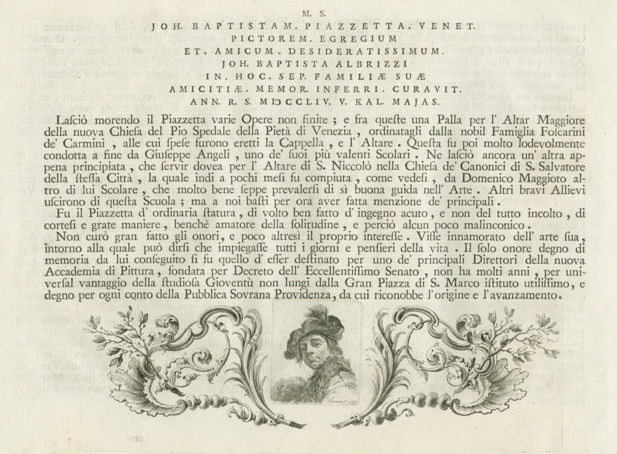 Giovanni Battista Piazzetta, Final page of G.B. Albrizzi's 'Memorie intorno alla vita di Giambatista Piazzetta'