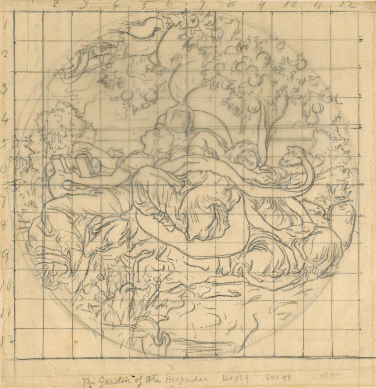 Lord Leighton PRA, Squared up tracing for 'The Garden of the Hesperides'