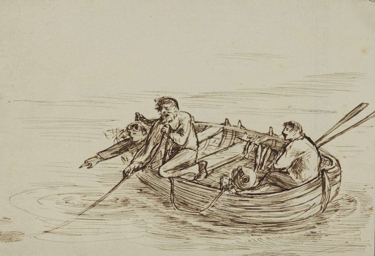 Two men and a young boy in a rowing boat, fishing | Works of Art | RA ...