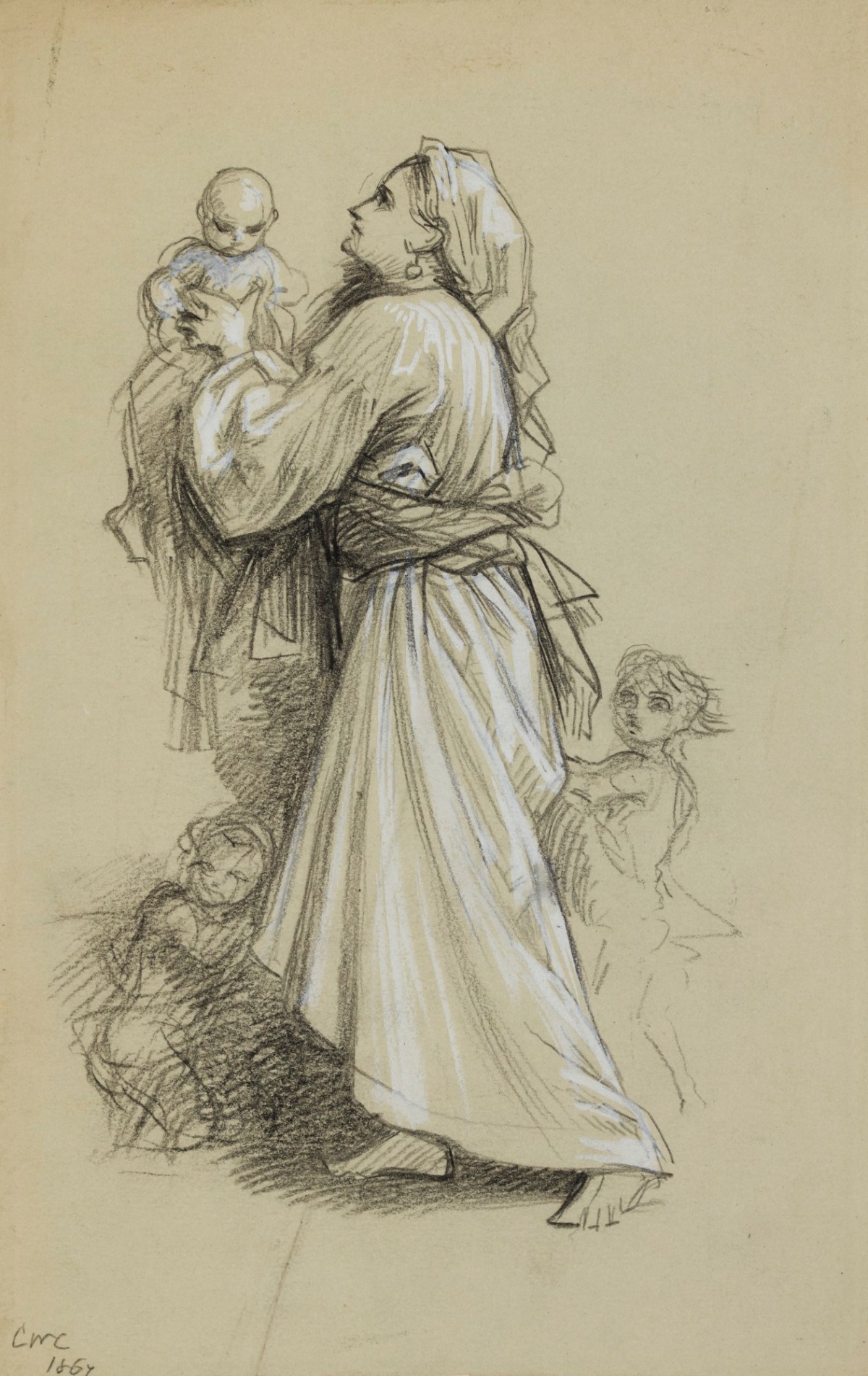 Charles West Cope RA, A woman in profile with three children