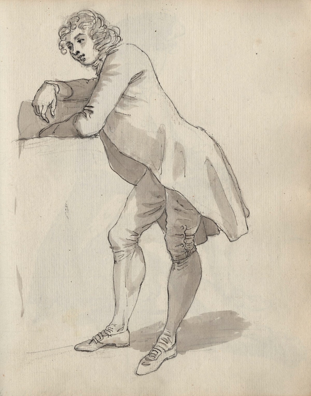 Unknown artist, Leaf from a sketchbook with a drawing of a man leaning on a ledge