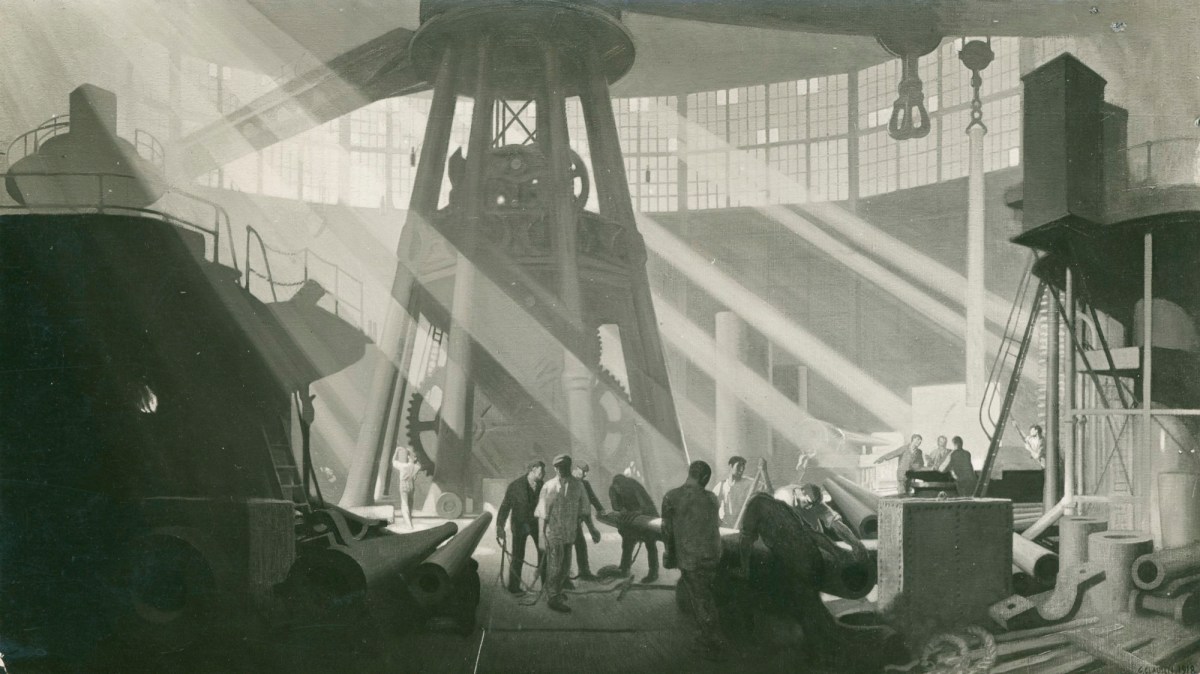 Unidentified photographer, Photograph of George Clausen's painting 'In the Gun Factory at Woolwich Arsenal, 1918' (Imperial War Museum, London)