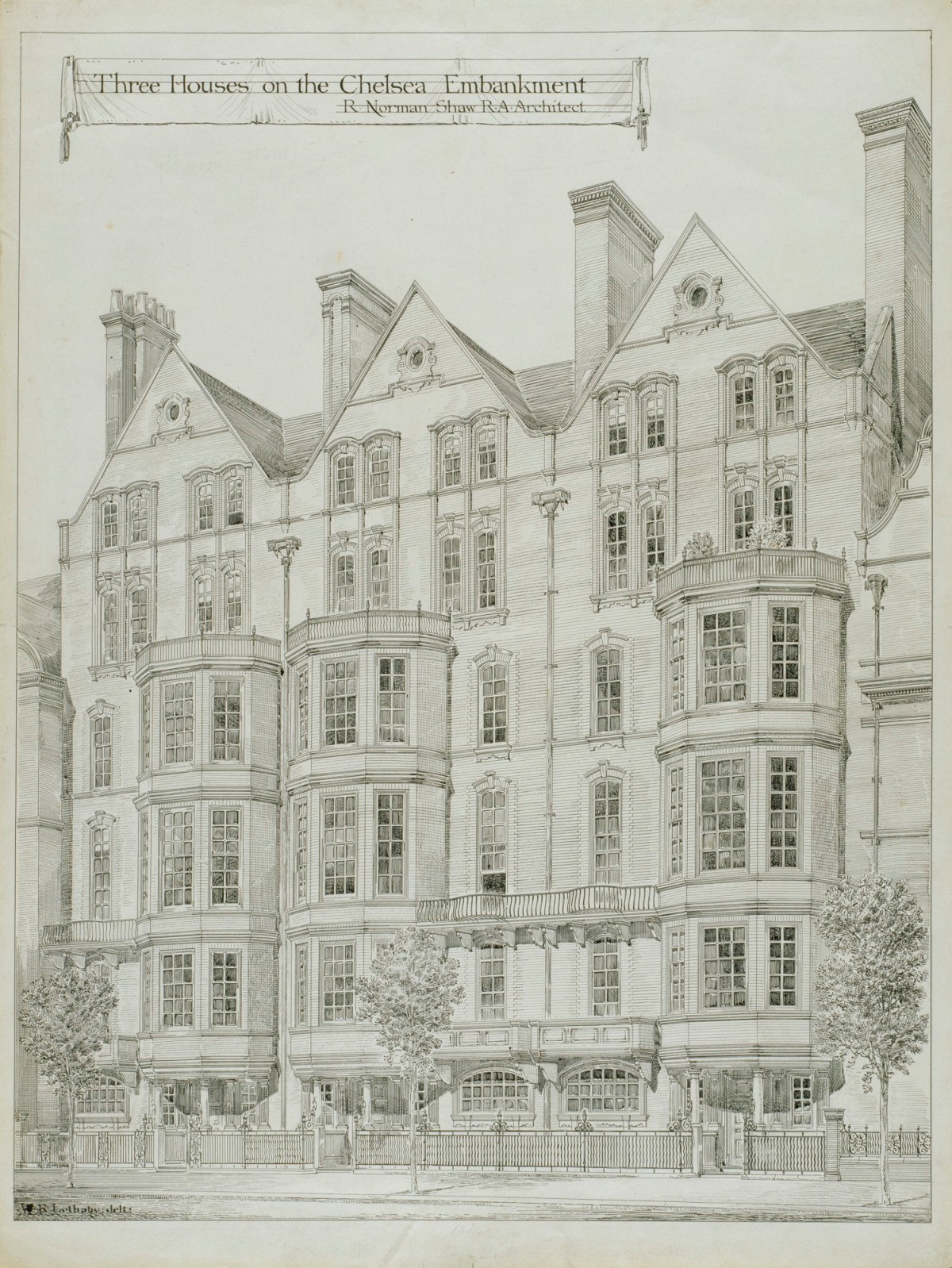 Richard Norman Shaw RA, Design for Nos. 9-11 Chelsea Embankment: perspective of street fronts