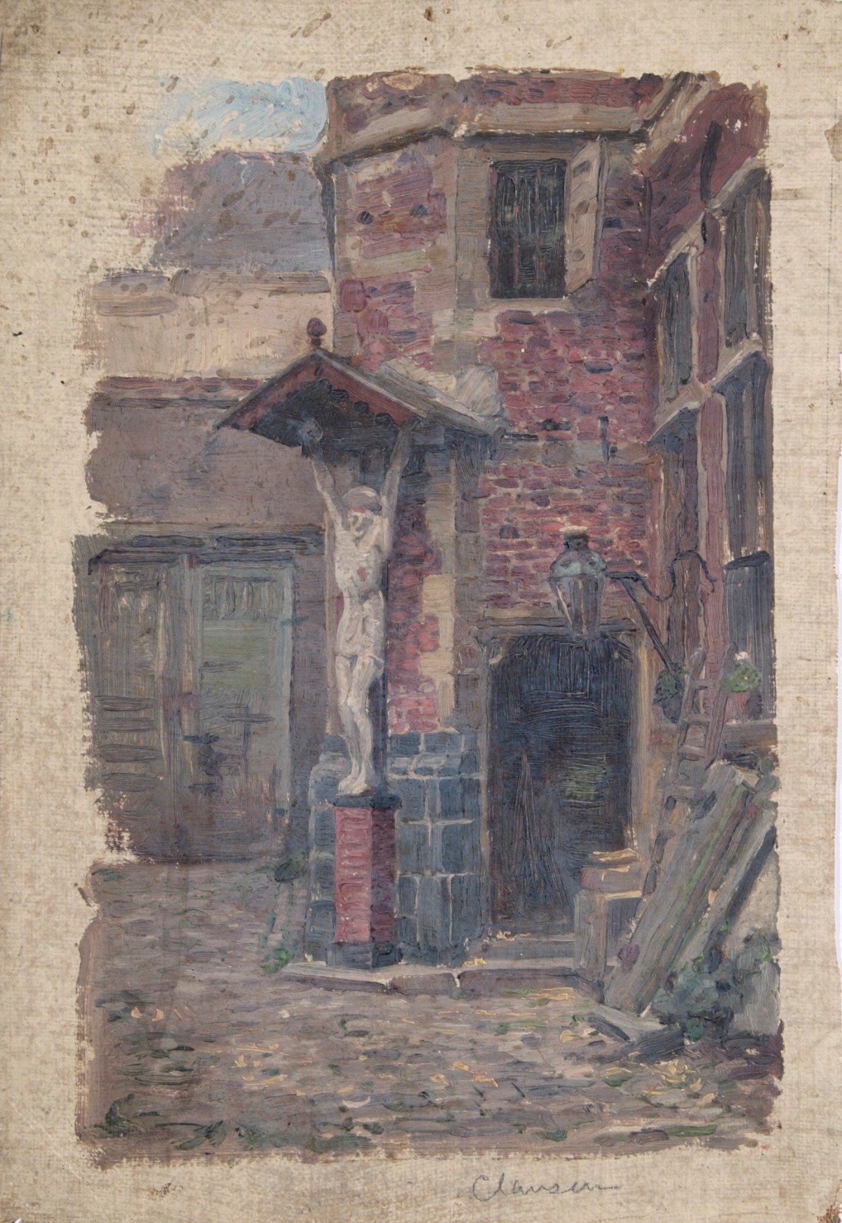 Sir George Clausen RA, Study of a calvary on a building exterior (northern Europe)