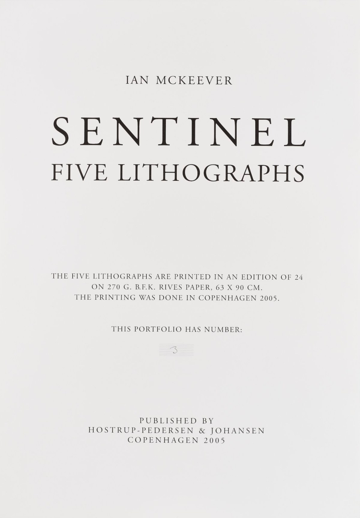 , Colophon page to the portfolio Sentinel: five lithographs by Ian McKeever