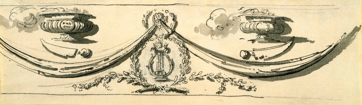 John Flaxman RA, Ornamental design with a lyre surrounded by a laurel wreath