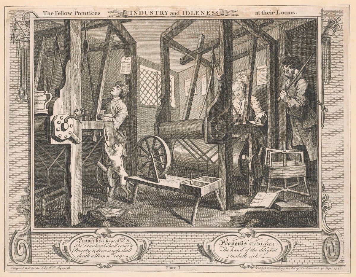 William Hogarth, Industry and Idleness, plate 1