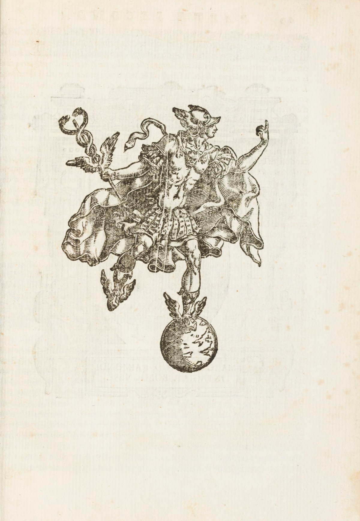 Unsigned, Vignette of Hermes balancing on a globe.