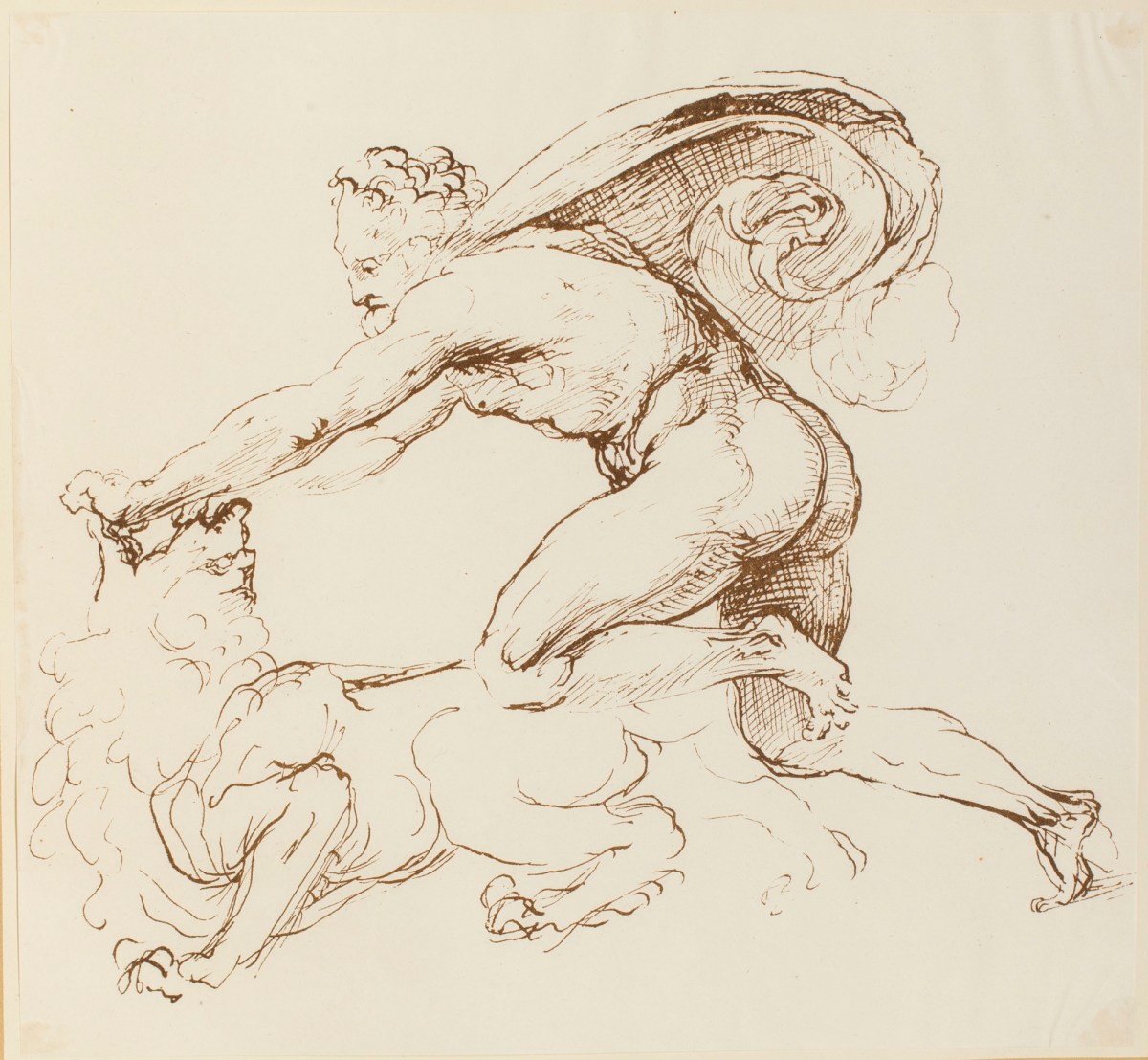 Raphael, Plate 5: 'sampson breaking the jaws of the lion' attributed to Raffaello Sanzio