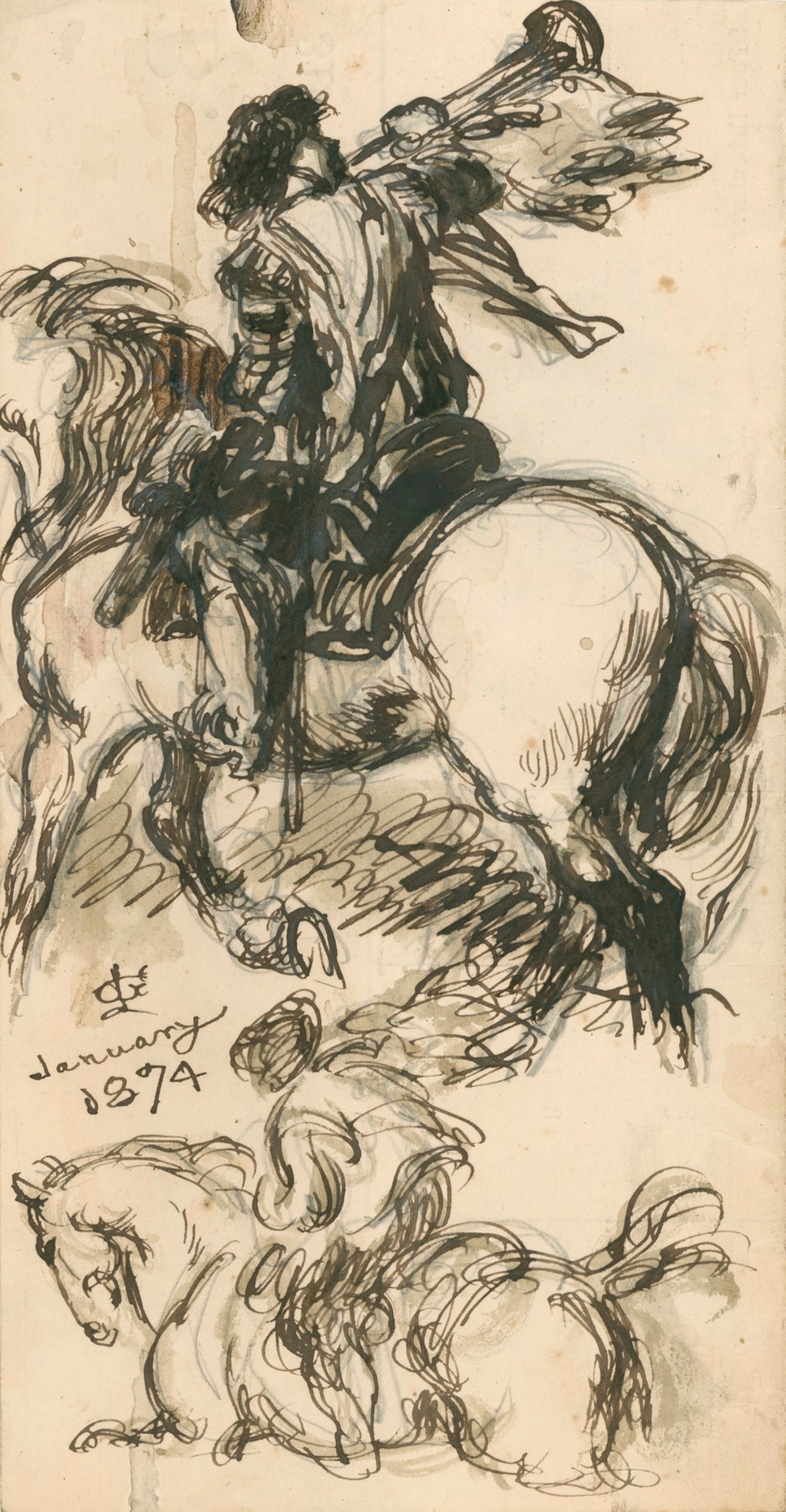 Sir John Gilbert RA, Two sketches of men on horseback