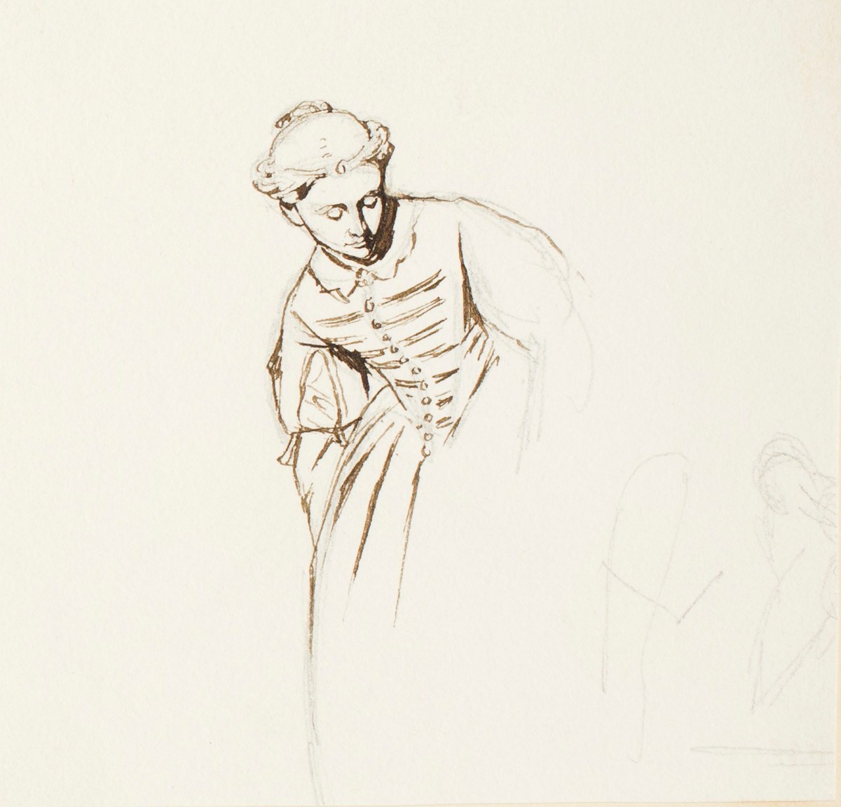 Henry Hugh Armstead RA, Half-length drawing of a woman leaning forwards