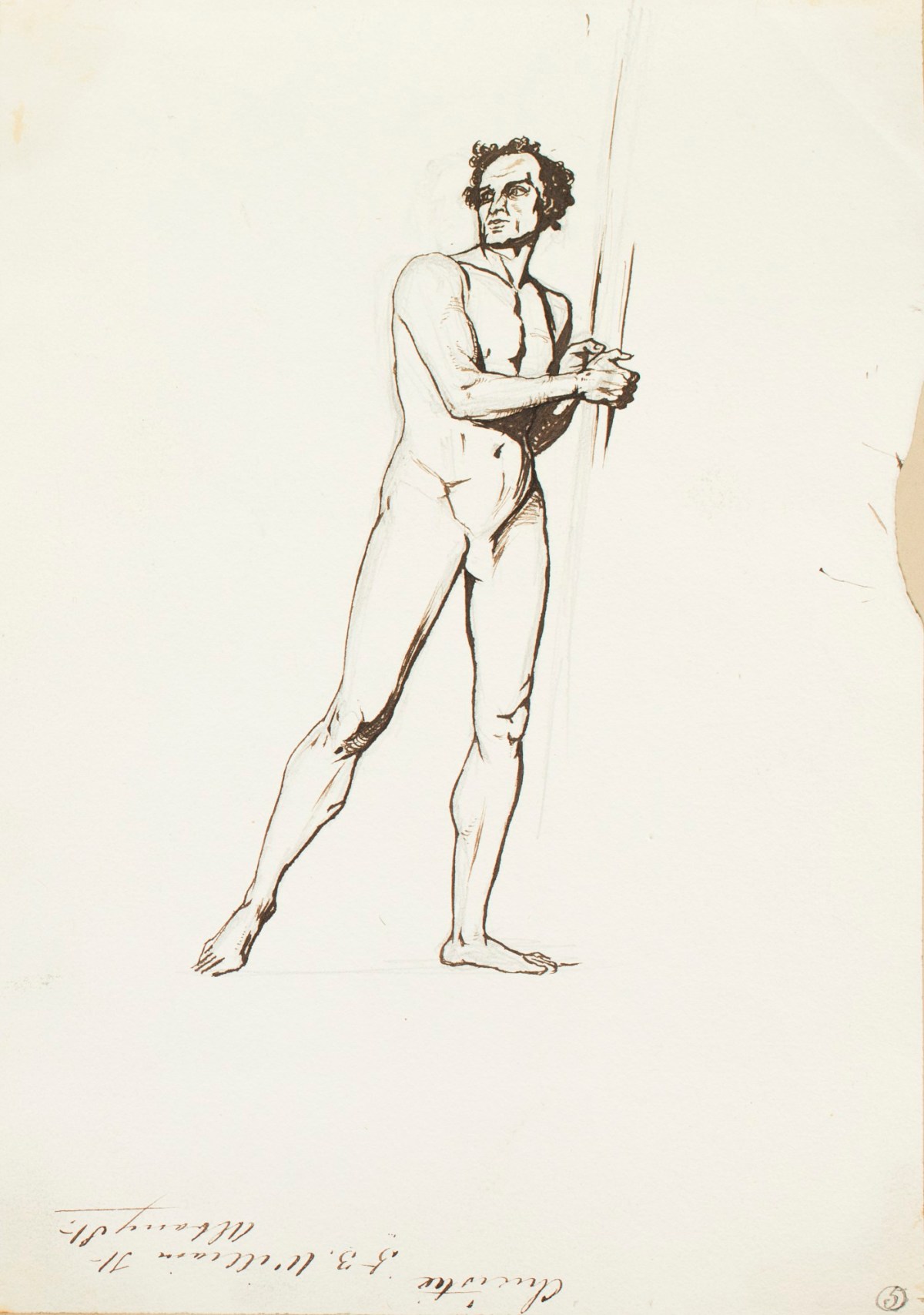 Henry Hugh Armstead RA, Nude study of a standing male figure, for the 'History of the Shirleys' reliefs