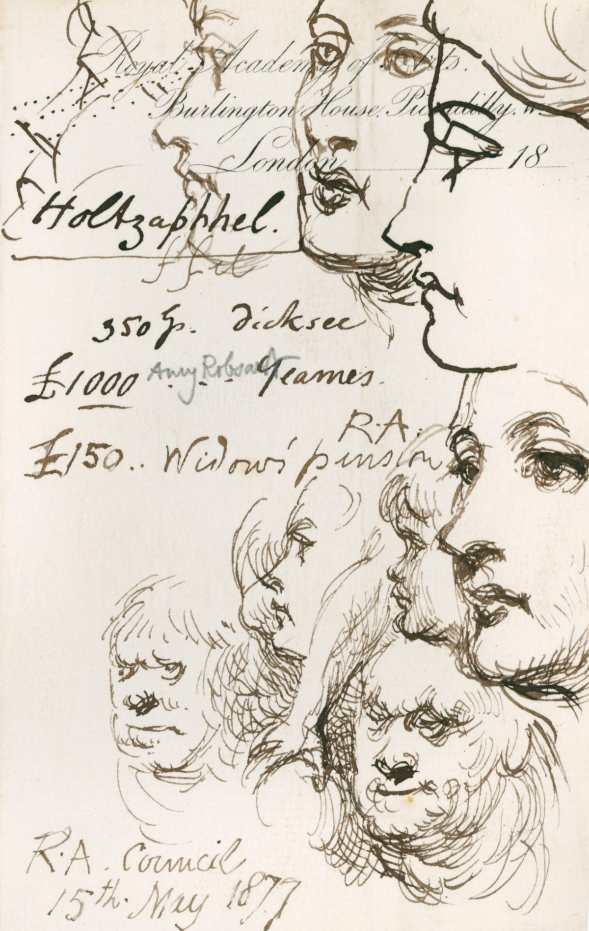 Sir John Gilbert RA, Sketches and notes made at a Royal Academy Council meeting