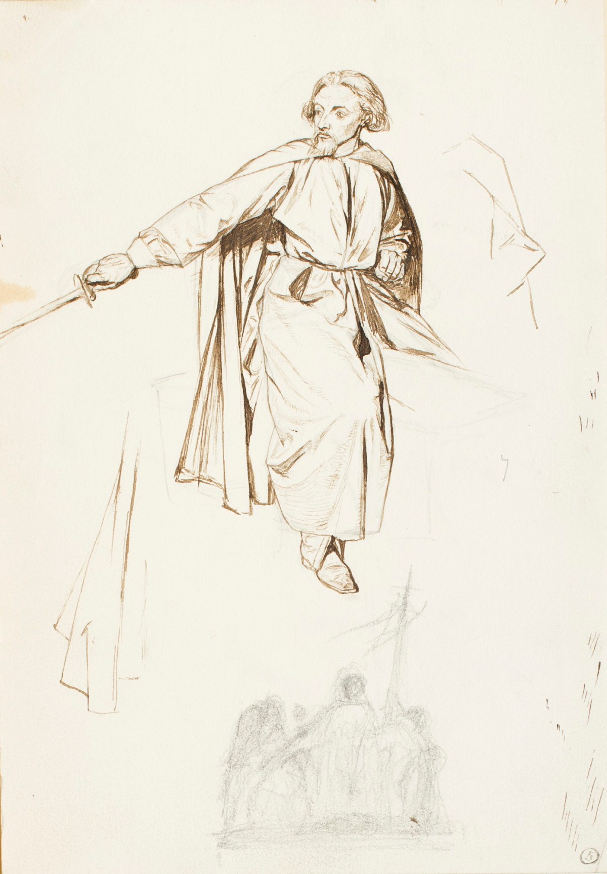 Henry Hugh Armstead RA, Figure study and a compositional sketch for the 'History of the Shirleys' reliefs