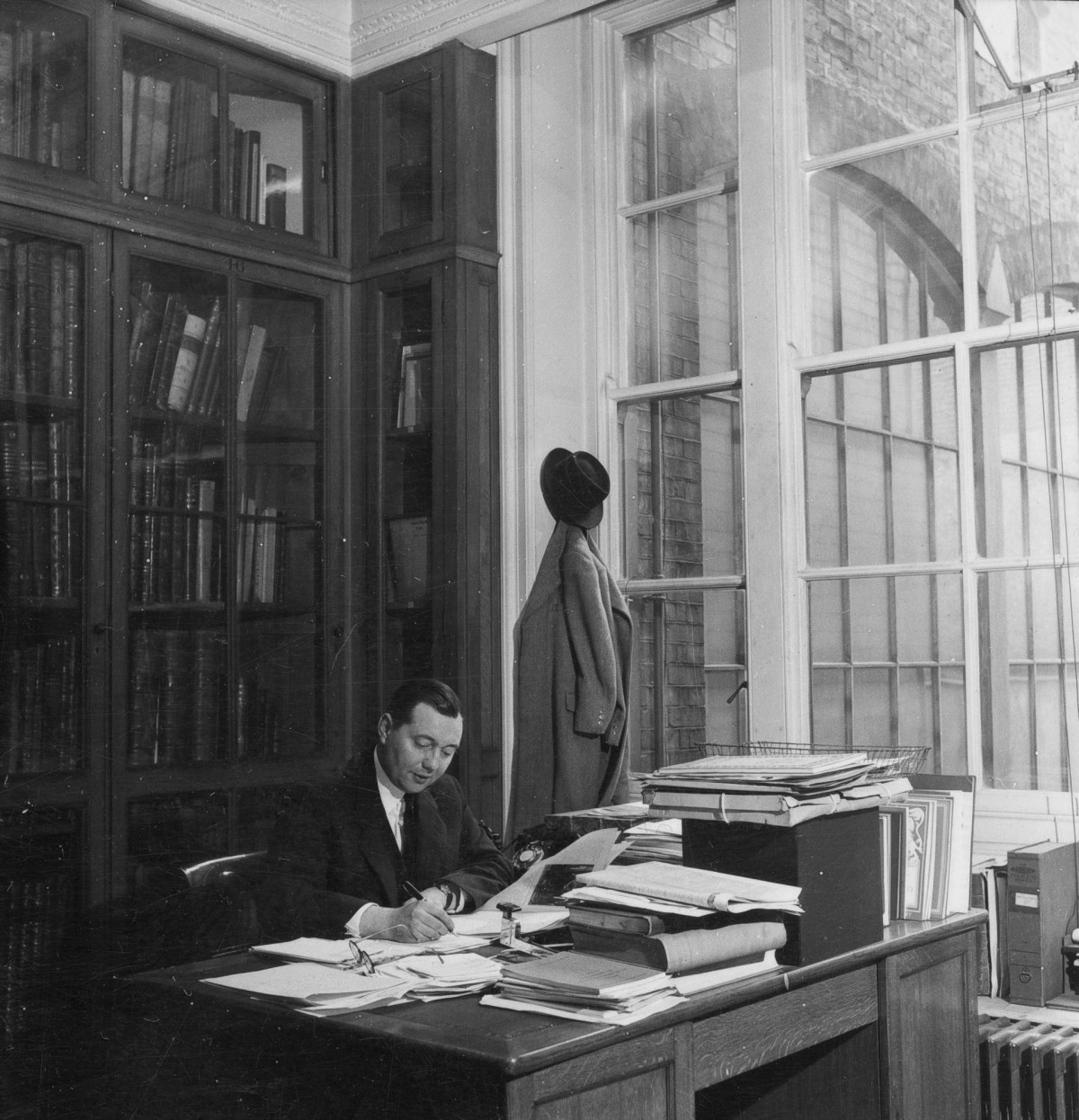 Russell Westwood, The Librarian, Sidney Hutchison at his desk, 1953.