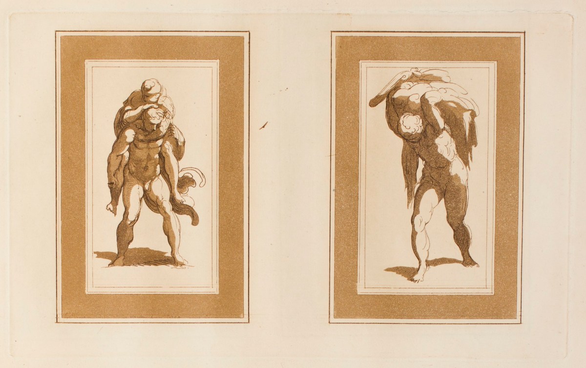 Conrad Martin Metz, Naked man carrying another man on his back; Naked man carrying a weight on his shoulders