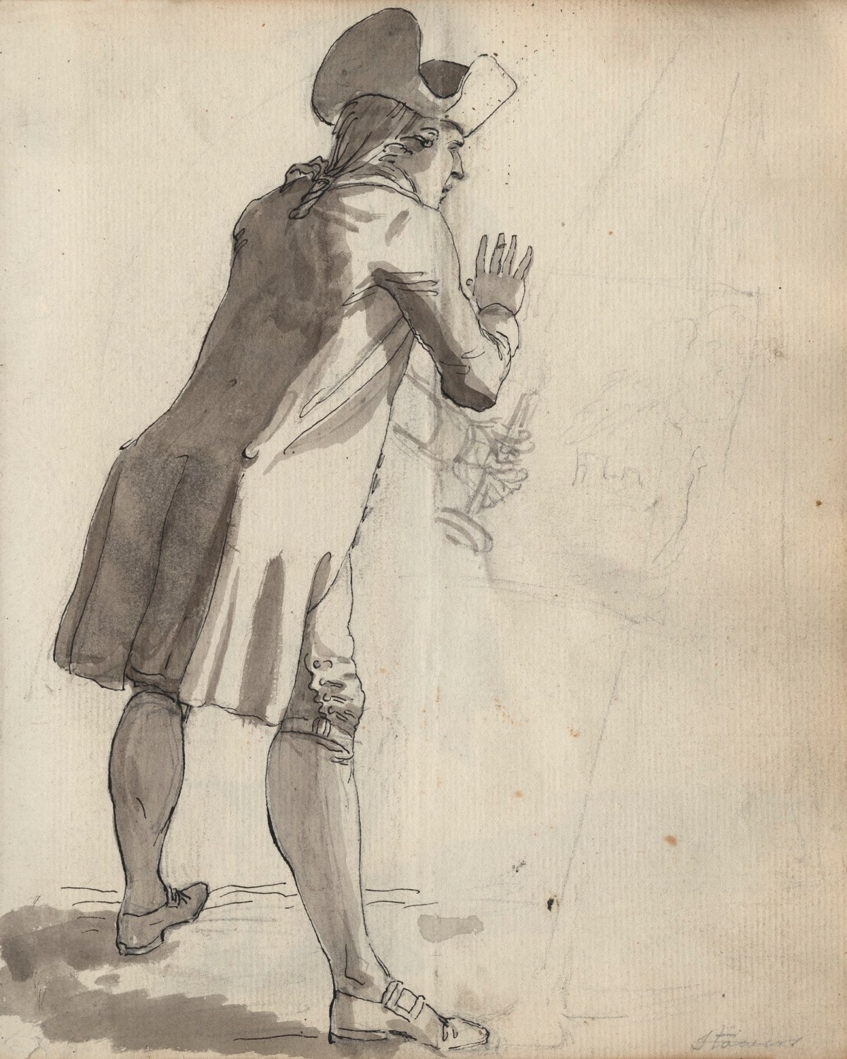 Unknown artist, Leaf from a sketchbook with a drawing of man standing at an easel