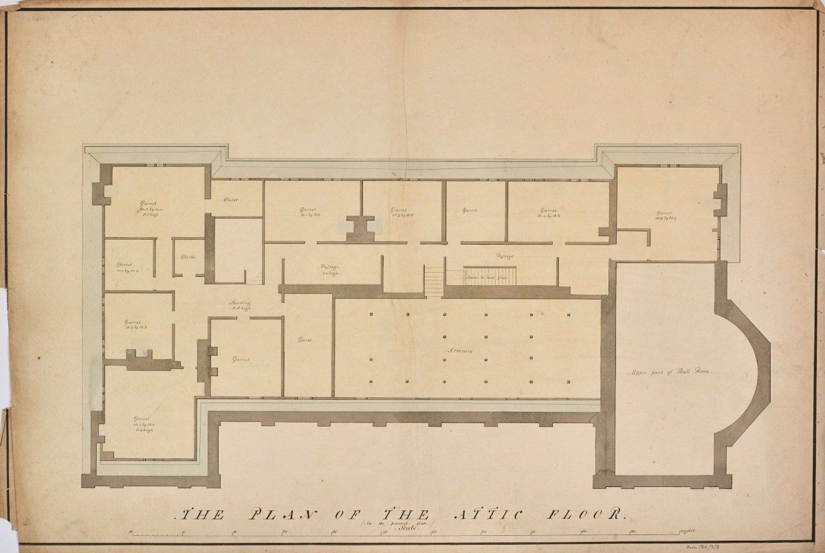 Samuel Ware, Survey drawing of Burlington House, Piccadilly, Westminster, London: attic floor plan