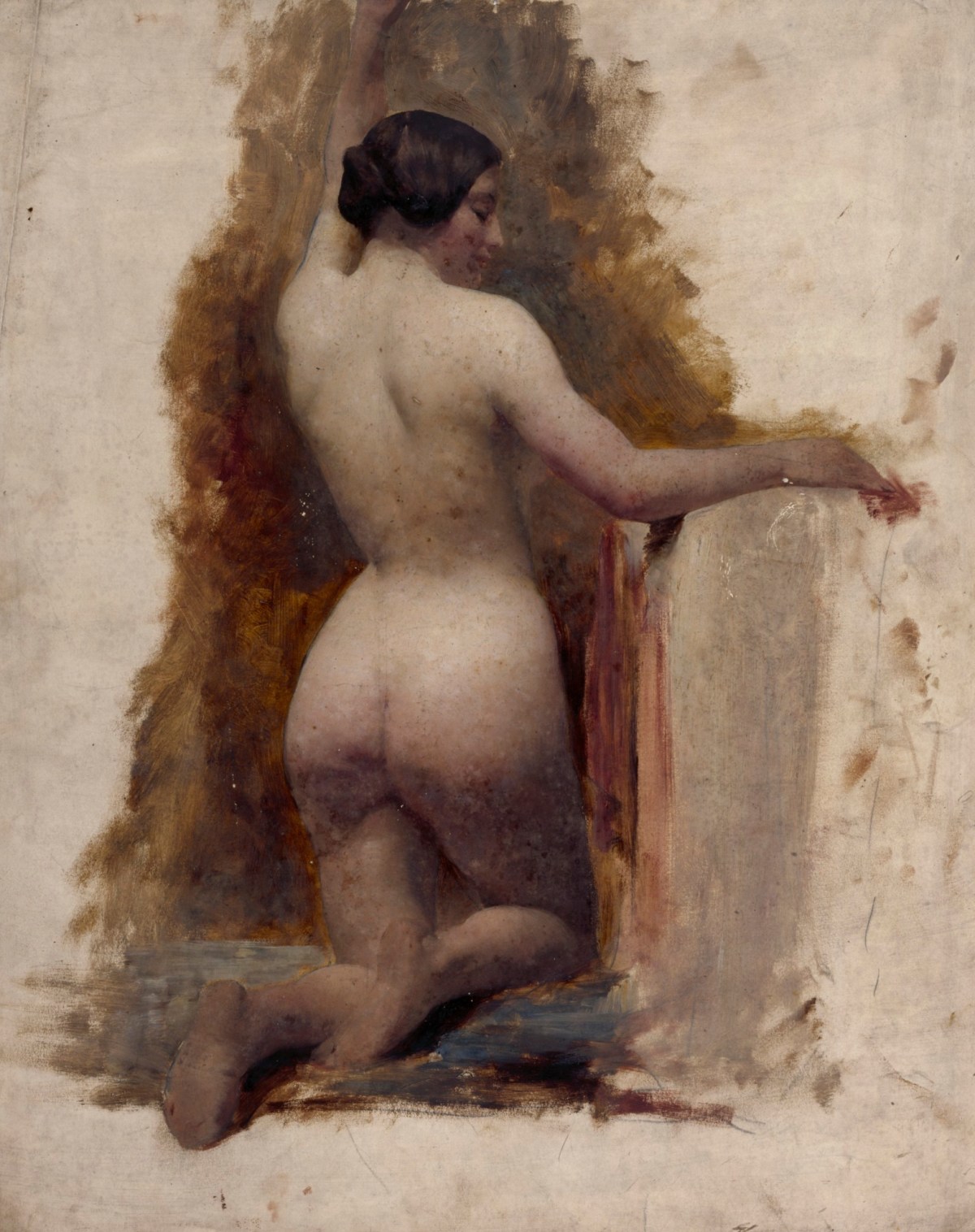 Unidentified British Artist (Formerly Attributed to William Etty R.A.) and William Etty RA, Kneeling female nude viewed from the back