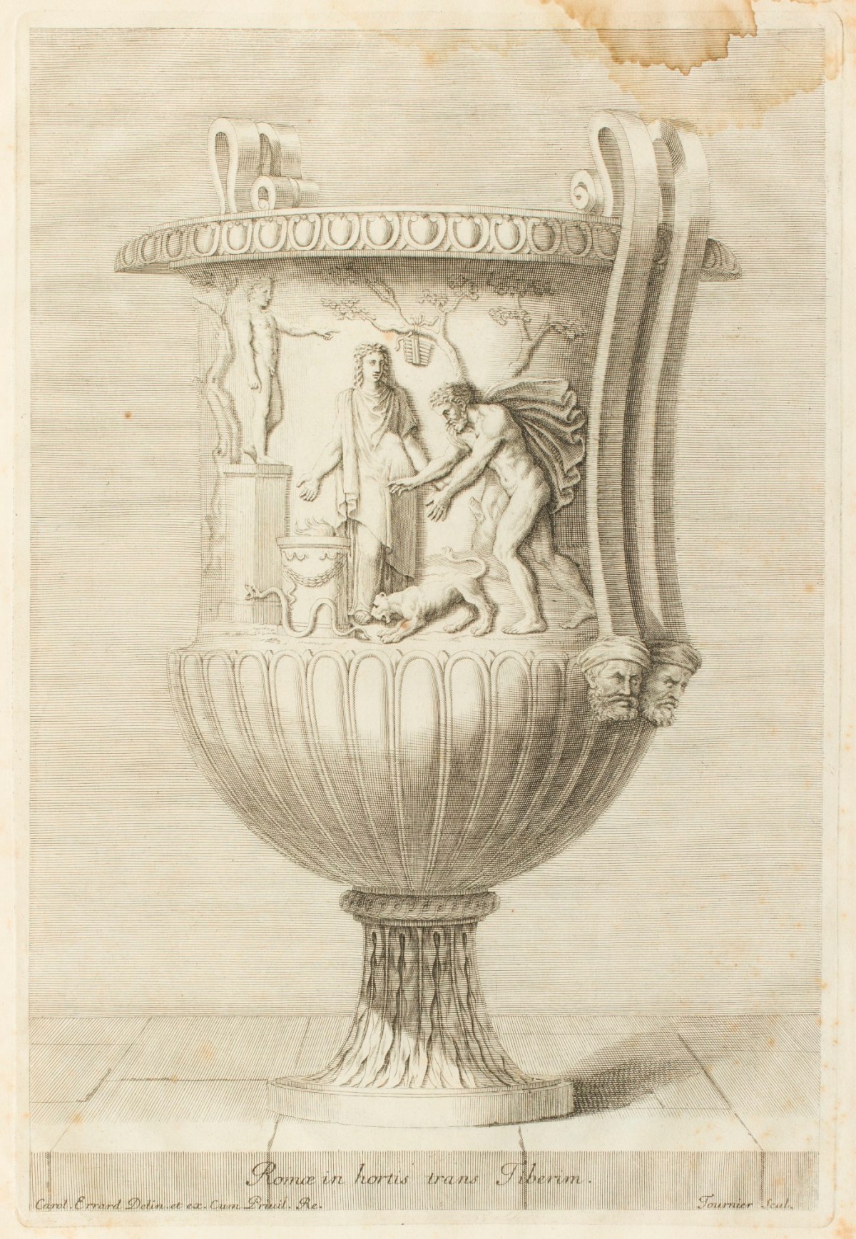 Charles Errard le fils, Vase with man setting cat to attack a snake.