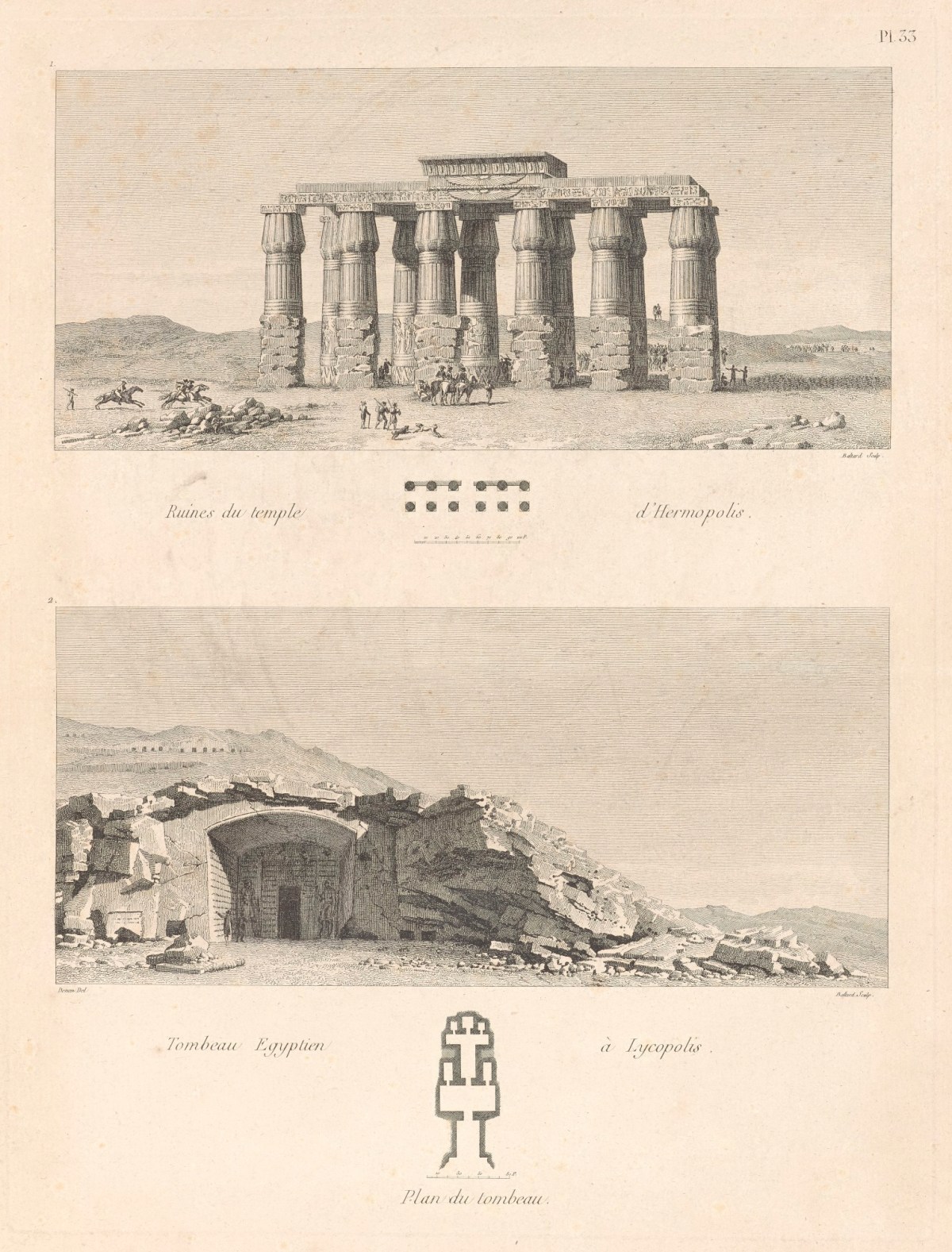 Baron Dominique-Vivant Denon, Temple of Hermopolis (El-Ashmunein); Egyptian tombs of Lycopolis (Asyut); plan of the tombs
