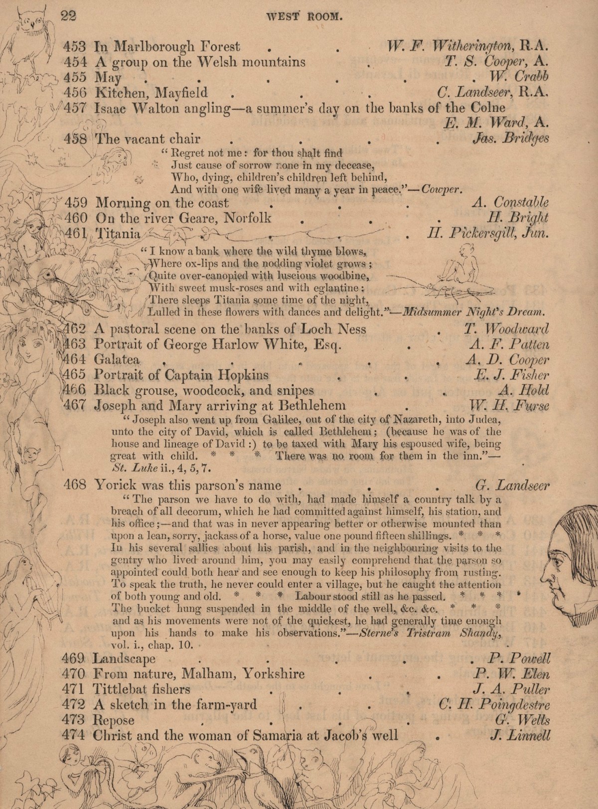 Richard Doyle, Page from the catalogue of the 1850 Royal Academy exhibition