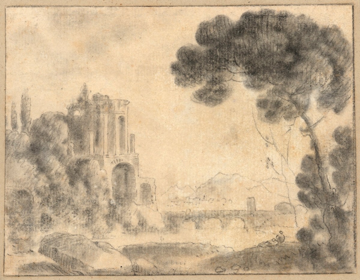 Richard Wilson RA, Landscape with a bridge and a temple