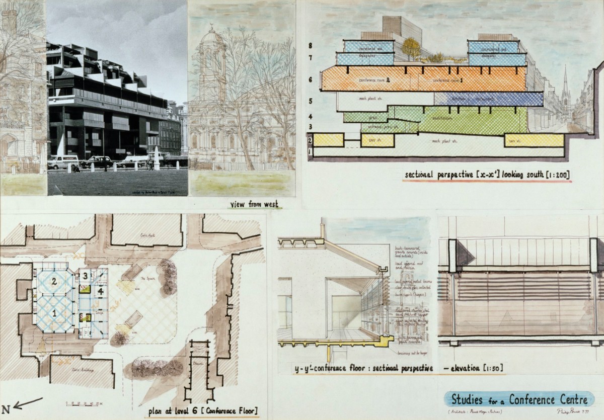 Design For The Queen Elizabeth Ii Conference Centre Broad Sanctuary Westminster London Plan At Level 6 Part Elevation Sectional Perspectives And Photomontage Perspective Works Of Art Ra Collection Royal Academy Of Arts