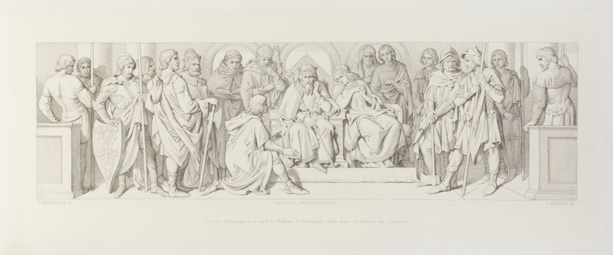 Daniel Maclise RA, Harold, departing on a visit to William of Normandy, takes leave of Edward the Confessor
