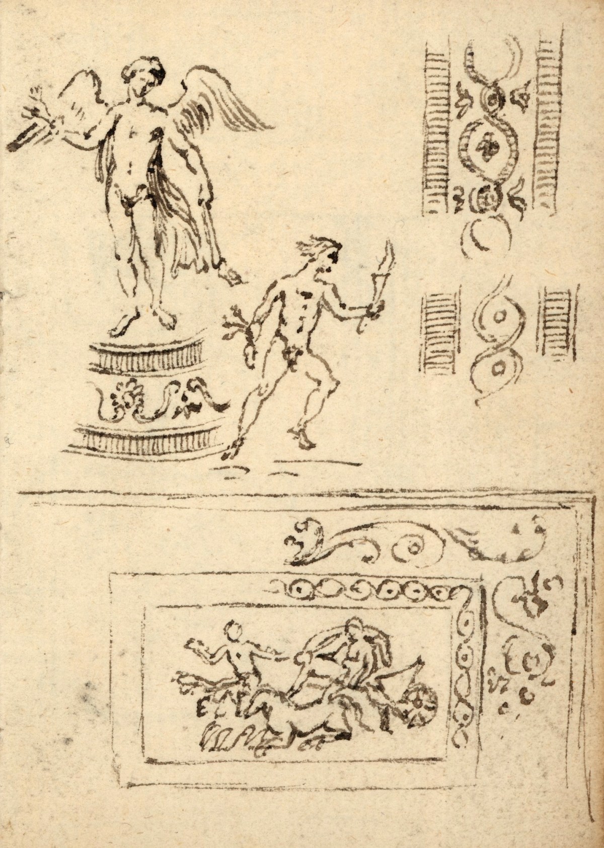 Benjamin West PRA, Leaf from a sketchbook with drawings of grotesque ornament