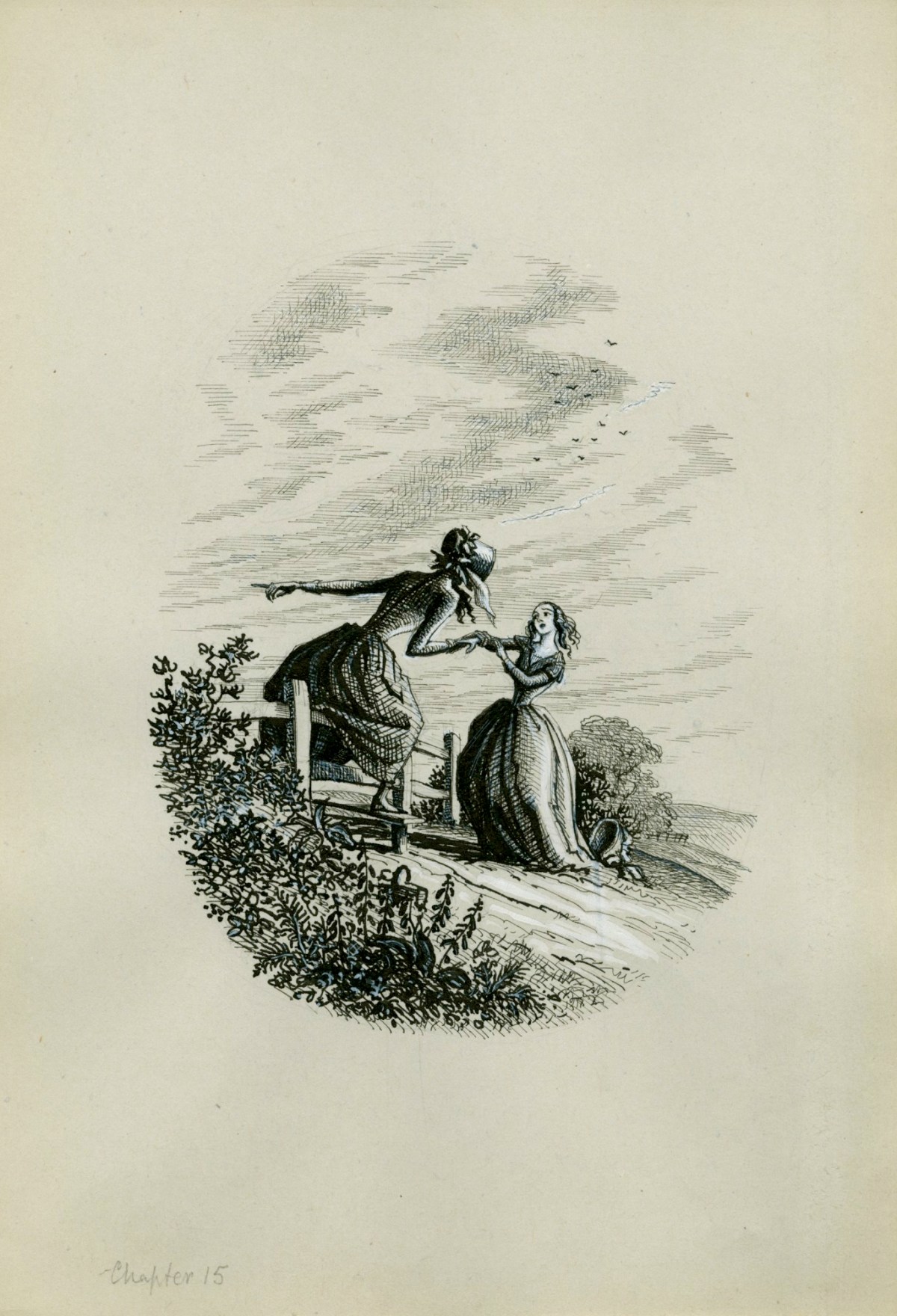 Charles W. Stewart, 'She had gripped my arm very fiercely in her great bony hand', illustration for Chapter 15 of Uncle Silas