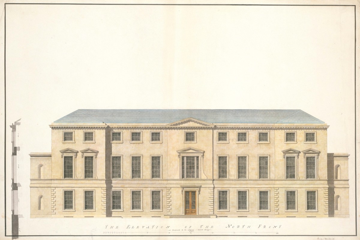 Samuel Ware, Alternative design, second scheme, unexecuted, for north front, Burlington House, Piccadilly, Westminster, London: elevation and section