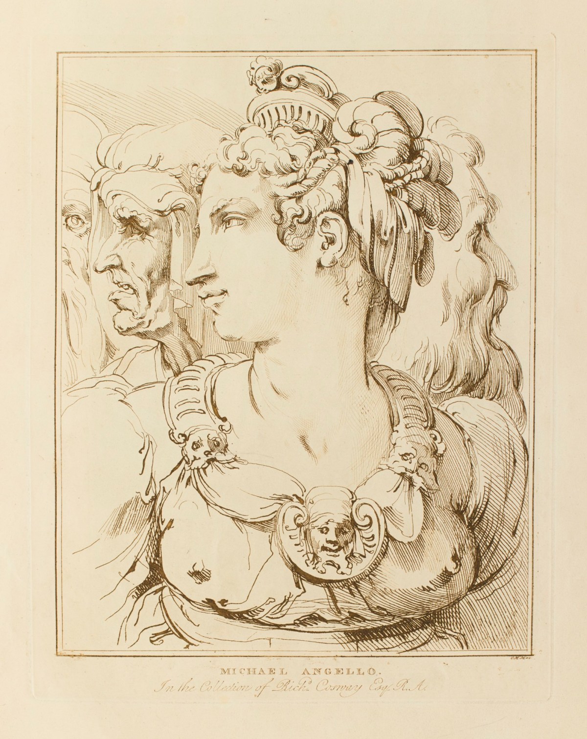 Conrad Martin Metz, Head of woman and other figures in the background attributed to Michelangel