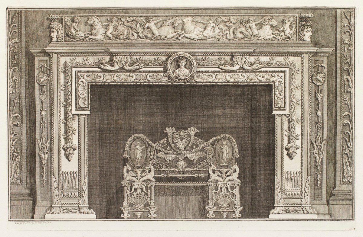 Giovanni Battista Piranesi, Design for chimneypiece with frieze of cherubs riding on sea-animals