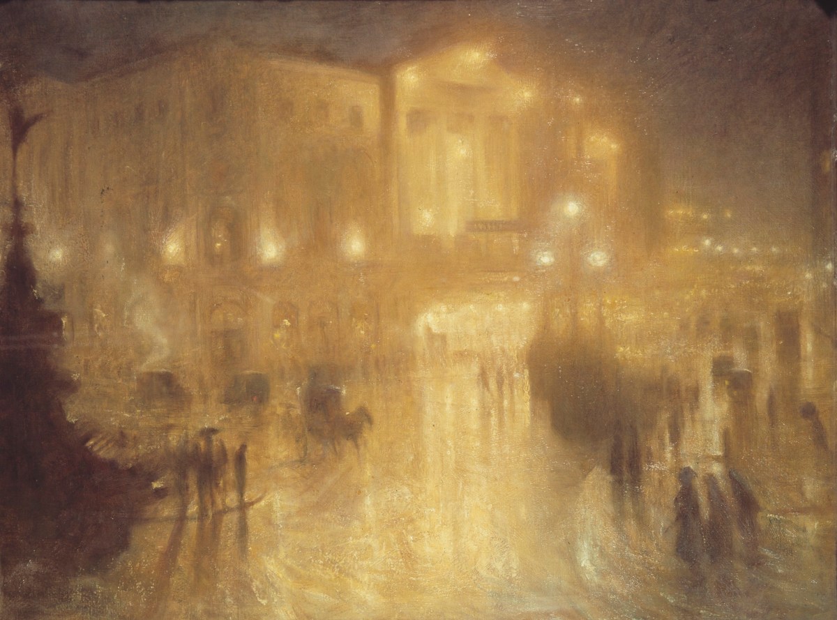 Arthur Hacker RA, A Wet Night at Piccadilly Circus